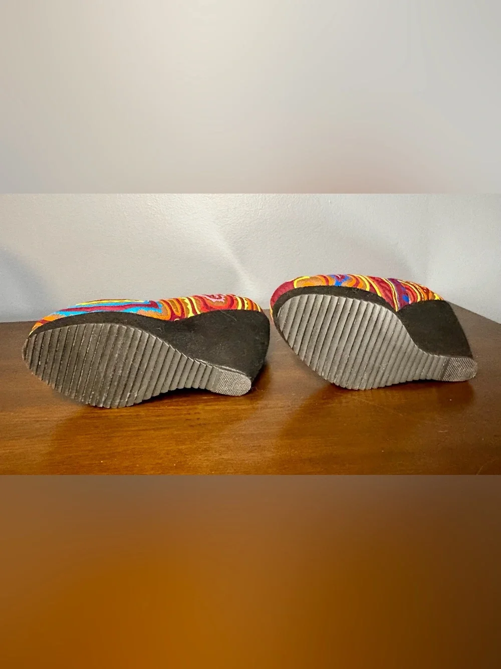 Handmade Guatemalan Textile Wedge Heels Multicolor Boho Geometric Pattern - sz 6